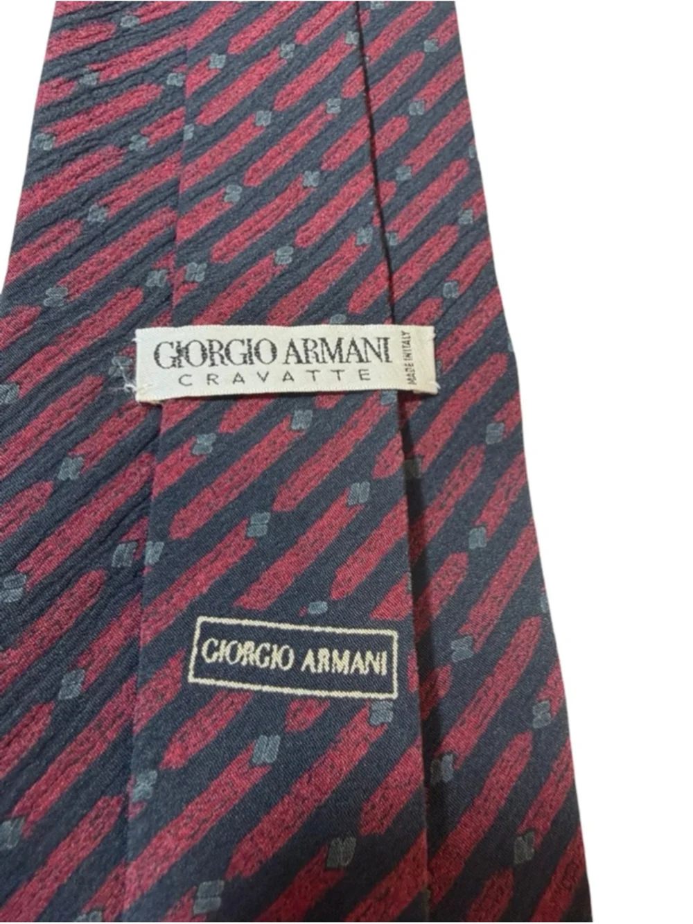 Giorgio Armani Silk Tie Red Black Geometric Stripe Luxury Italy